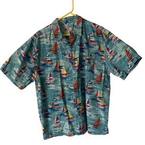 Pre Owned Men’s Joe Marlin Button Up Sailboat Hawaiian Vibe Shirt Sz XL Festive